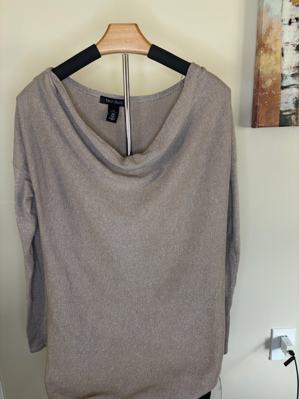 White House Black Market Metallic Taupe Cowl Neck Sweater